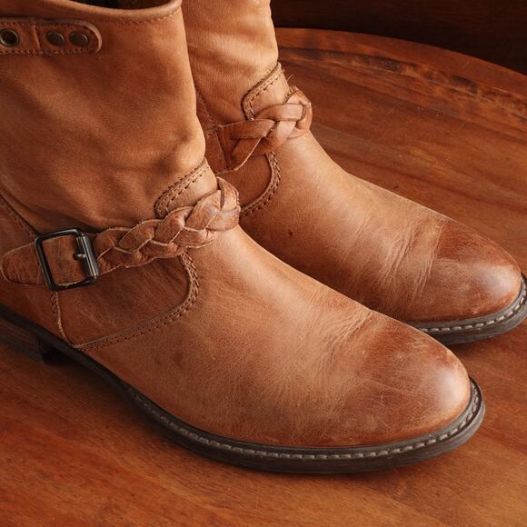 Paul Green Boots WMS SZ UK 5 US 7.5 Brown Munchen Nathan Leather Moto Ankle Zip - Picture 4 of 16